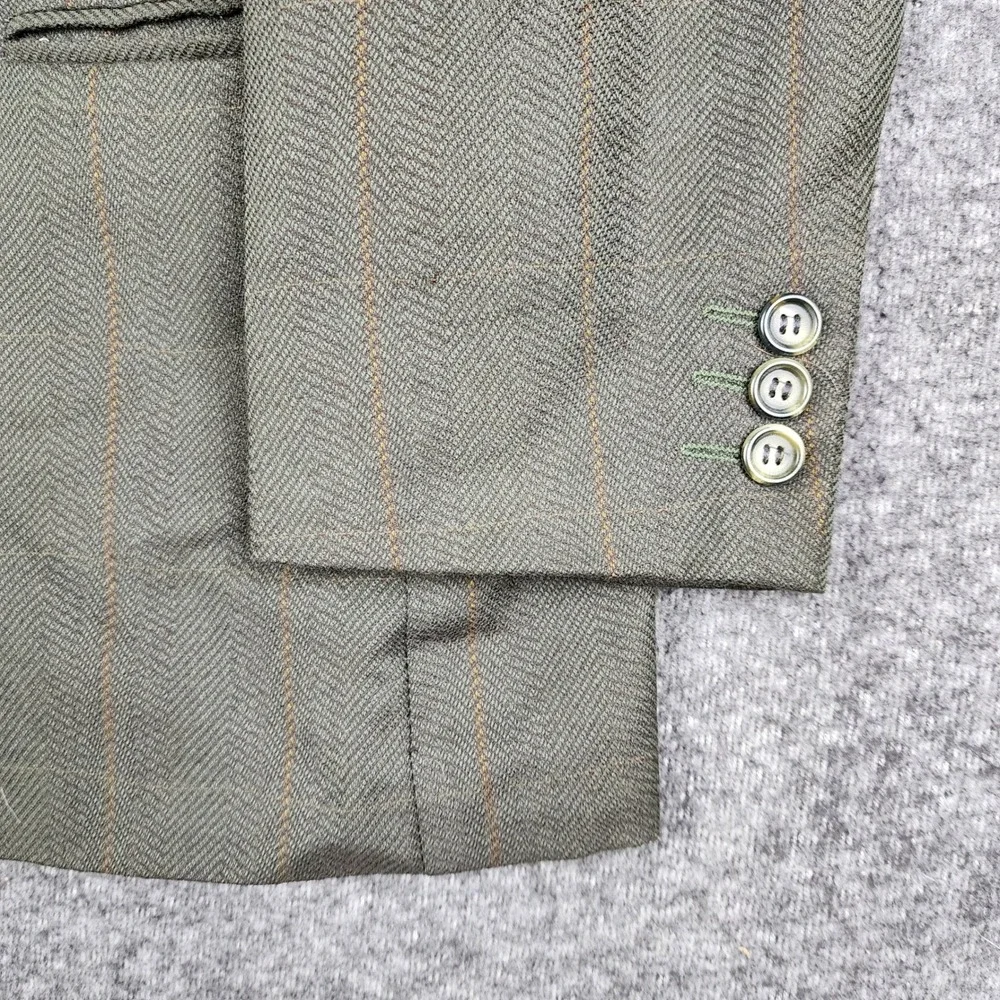 Fierte s.r.l. Blazer Mens‎ 42R Olive Green Herringbone Wool Windowpane Italy